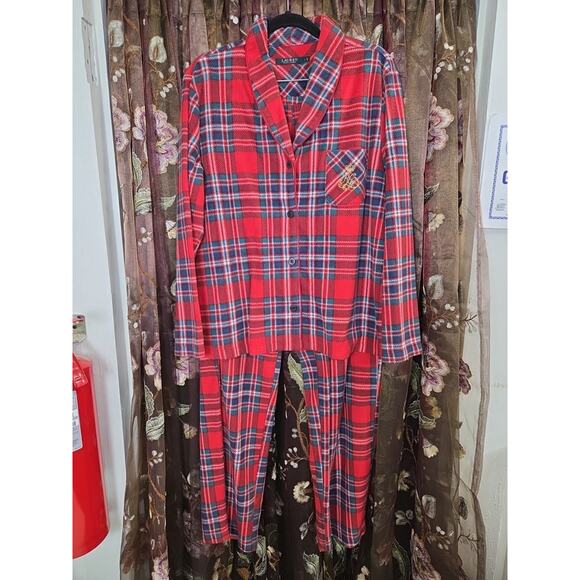 Lauren Ralph Lauren Other - Ralph Lauren Womens Red Plaid Crest Christmas Pajama Pjs Set Top Pants Sz L